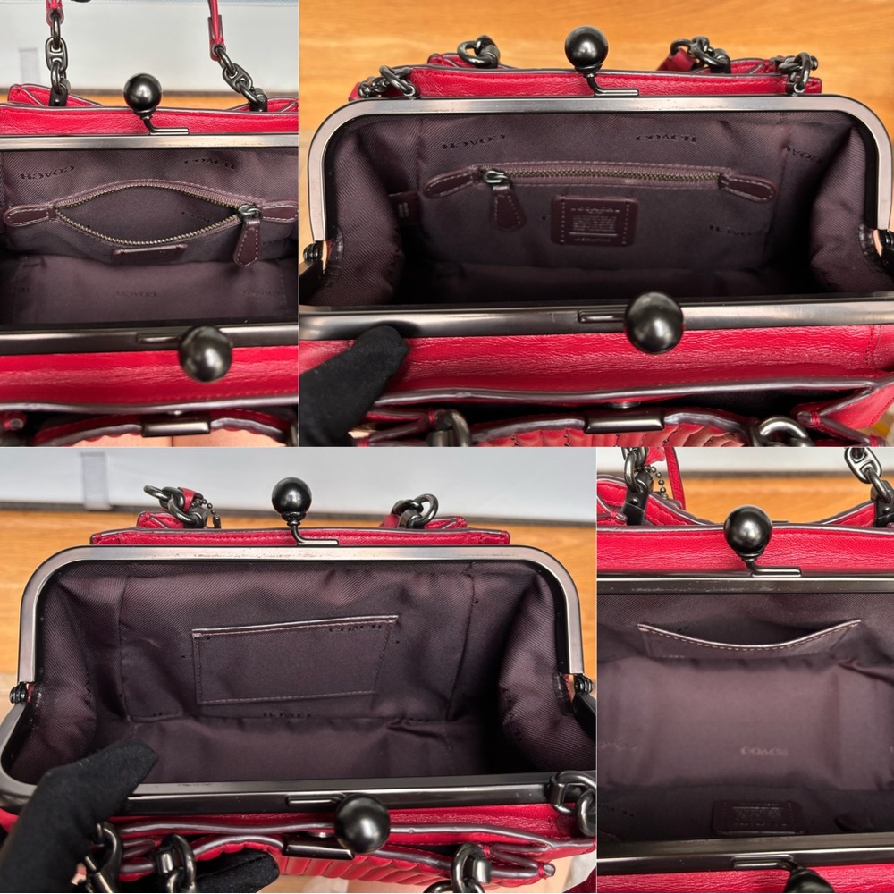 COACH Kisslock Dreamer 21 With Quilting And Rivets Red - Picture 12 of 15